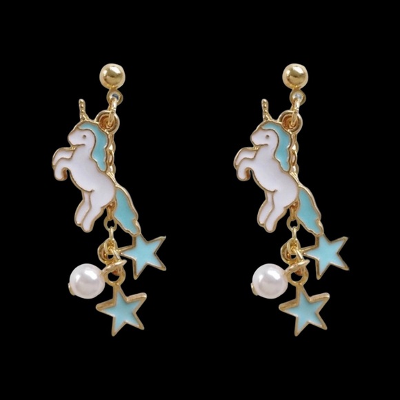 ANY PAIR UNDER $25 R 4 FOR $20 Magical unicorn earrings with stars faux pearls. - Picture 2 of 3